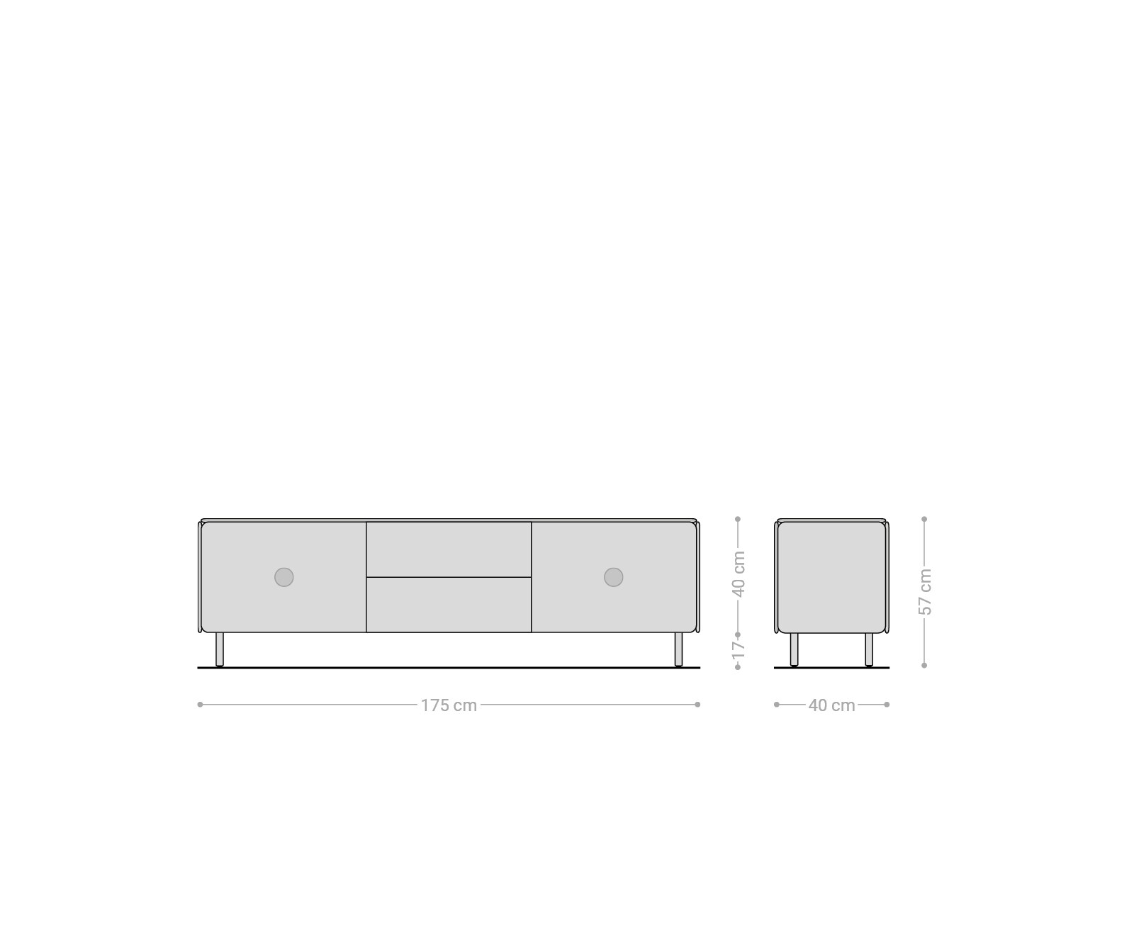 TV-meubel Shavani 175 cm acacia natuur 2 deuren 2 lades ronde voet RVS zilver 6