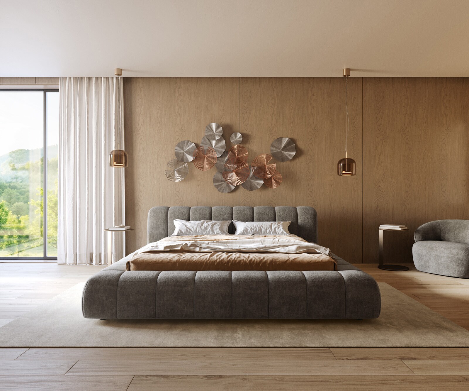 Gestoffeerd bedframe Cutio 180x200 cm bouclé Soft Mud 4