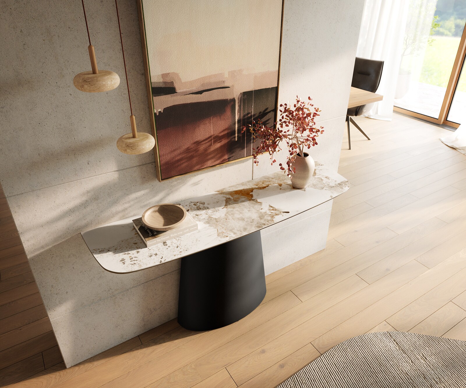 Consoletafel Edge Bootvorm 140x40 cm Keramiek Minas Melange Weiß-Beige Conos Metaal Zwart 2