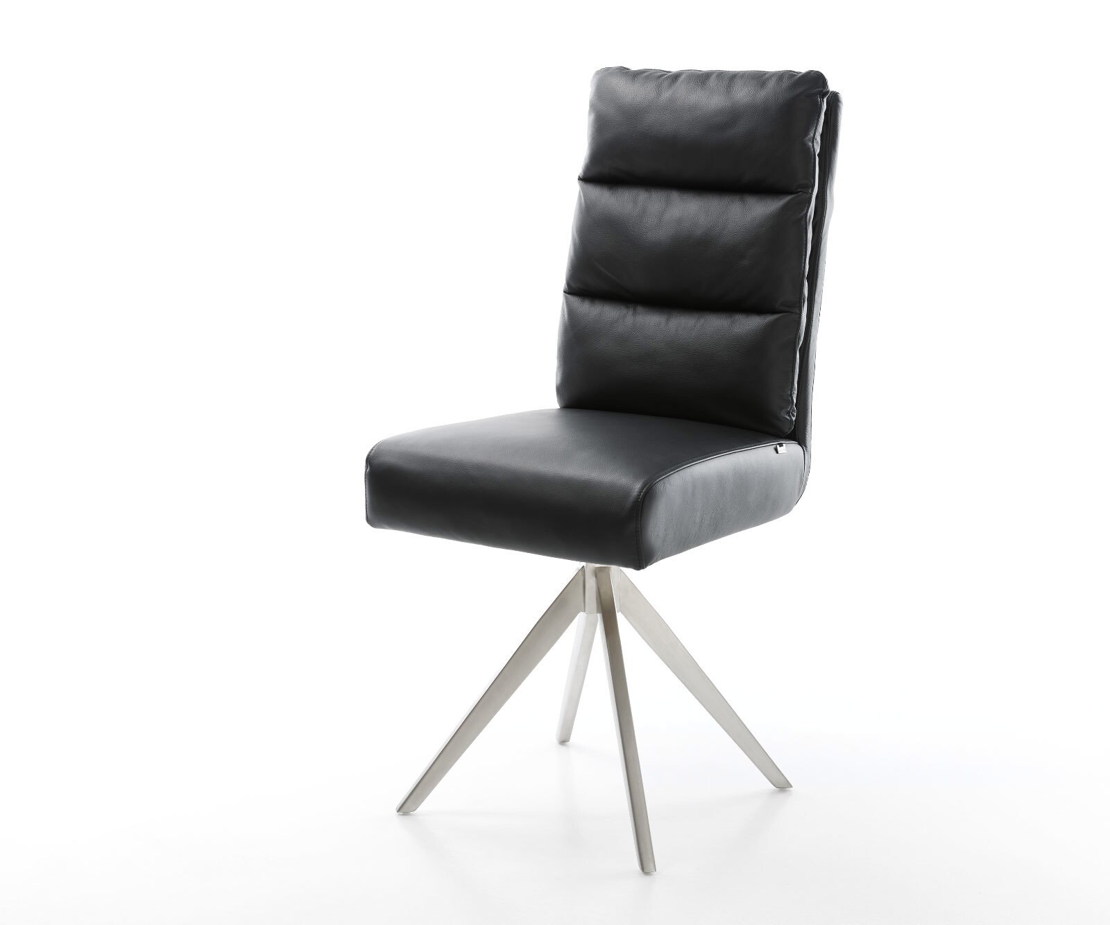Eetkamerstoel Pela-Flex echt leer zwart kruisframe hoekig roestvrij staal pocketveer kern Eetkamerstoel Pela-Flex echt leer zwart kruisframe hoekig roestvrij staal pocketveer kern