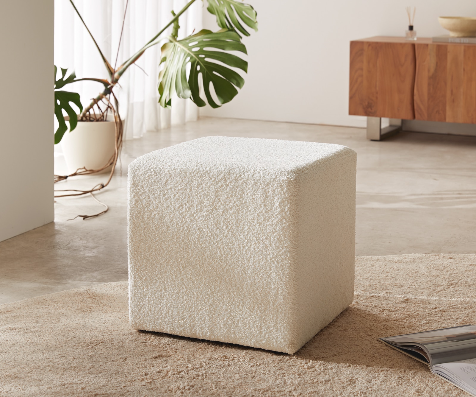 Poef Dado 45x45 cm Bouclé crème-wit