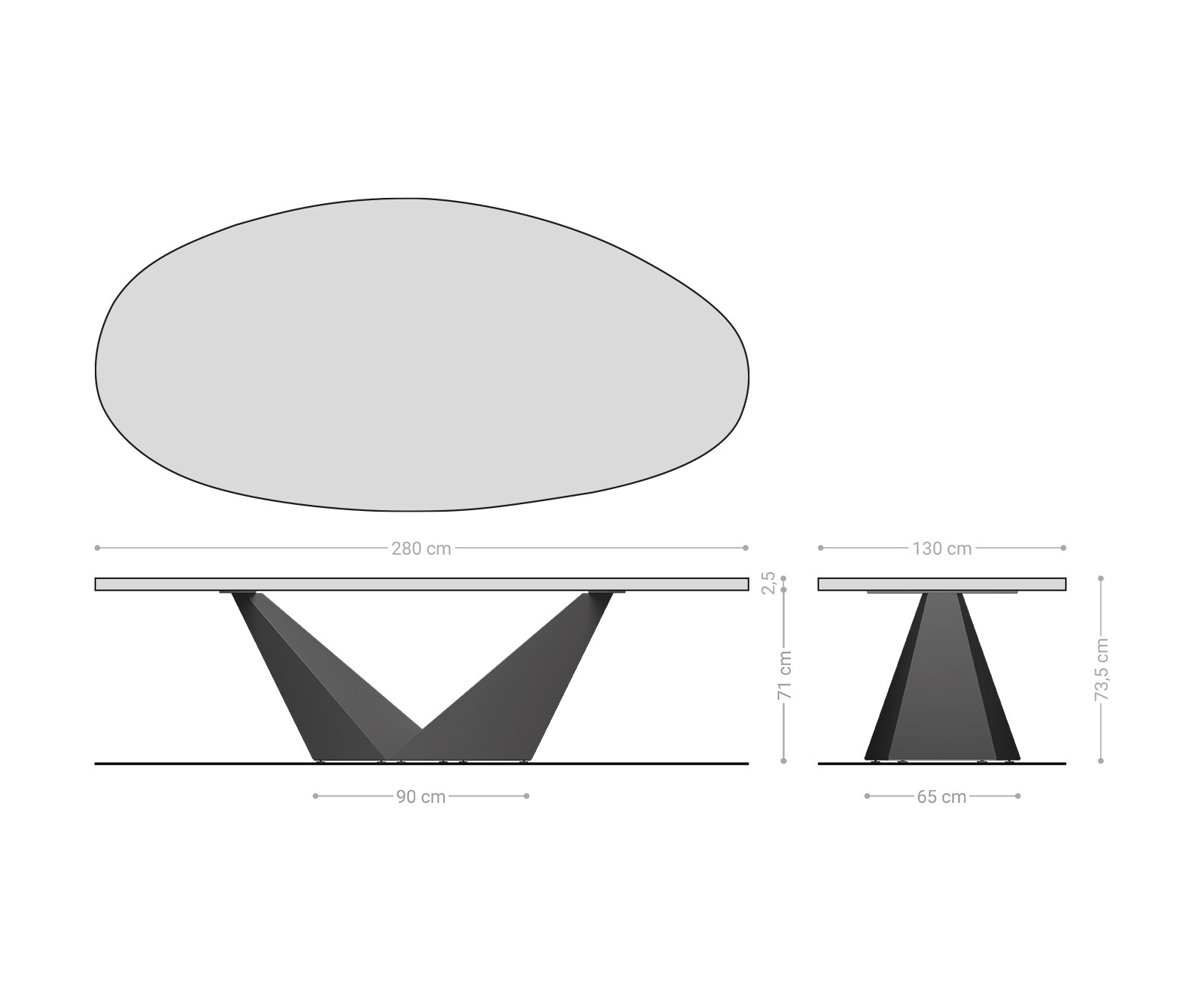 Eettafel Edge Oval 280x130 Reliefglas rookzwart 3D-Design Prisma metaal zilver 8