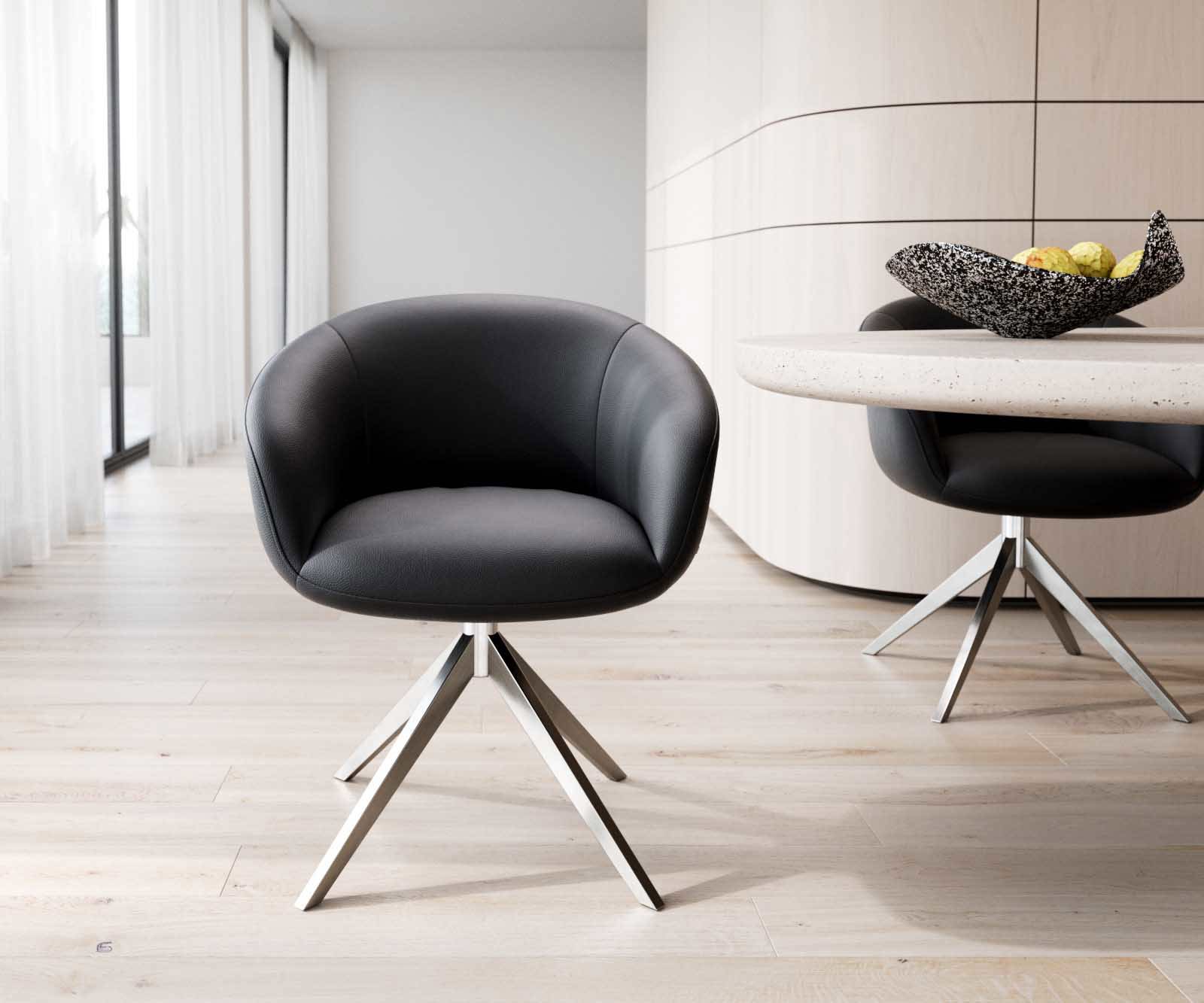 Draaistoel Vinka-Flex met armleuning echt leer zwart kruisframe breed roestvrij staal 360° draaibaar pocketveer kern 1 Draaistoel Vinka-Flex met armleuning echt leer zwart kruisframe breed roestvrij staal 360° draaibaar pocketveer kern 1