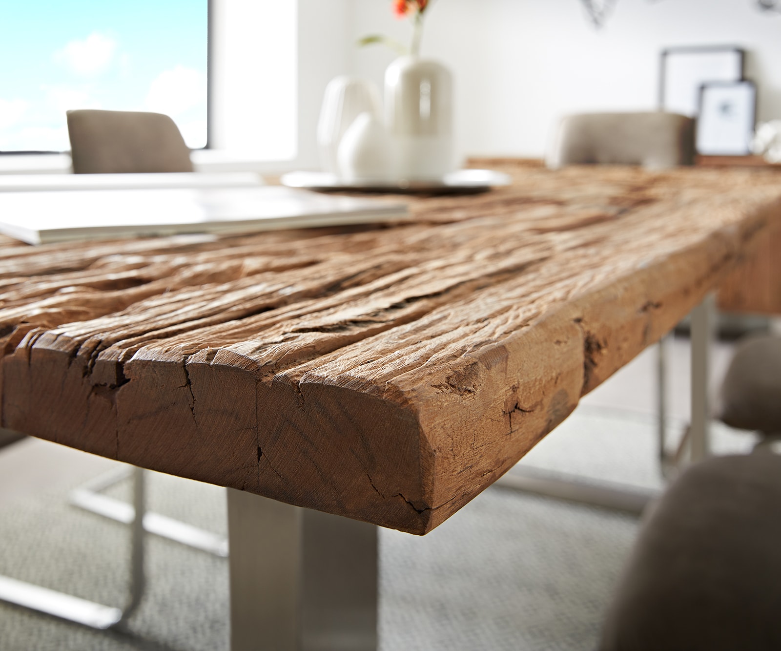 Eettafel Reclaimed 200x100 cm vintage look roestvrij staal breed 4 Eettafel Reclaimed 200x100 cm vintage look roestvrij staal breed 4