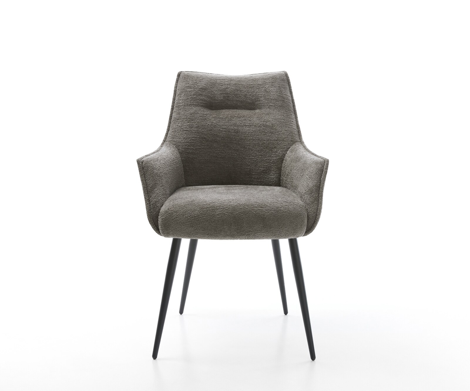 Eetkamerstoel Alja-Flex met armleuning bouclé zacht mud 4-poot conisch zwart pocketveer kern 2