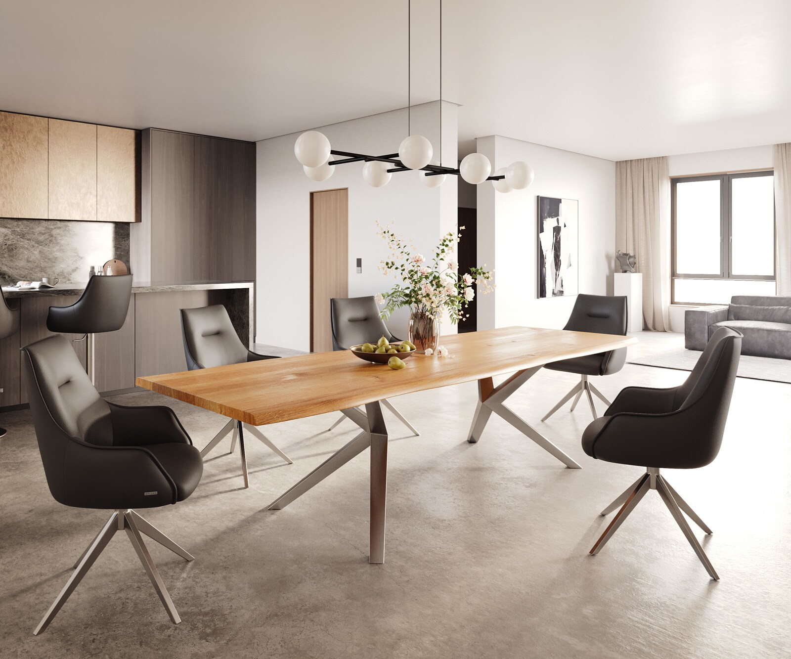 Eettafel Edge 300x100x4 eiken natuur Zenthara kantig RVS Live-Edge 4