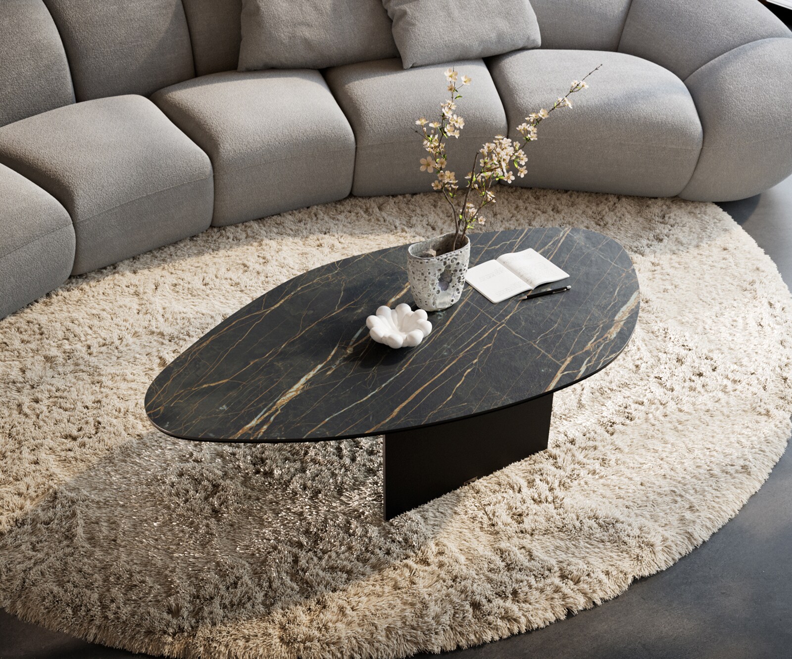 Salontafel Edge Organisch 140x76 cm keramiek Laminam® Noir Desir bruin Salto zwart metaal 4