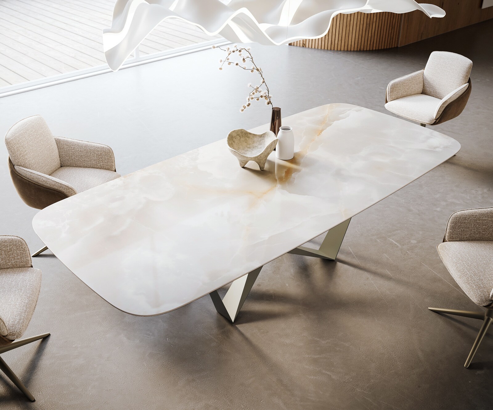 Eetkamertafel Edge Boot 270x120 cm Keramiek Iris FMG Onice Grigio Spider Metaal Effectafwerking Titan 4