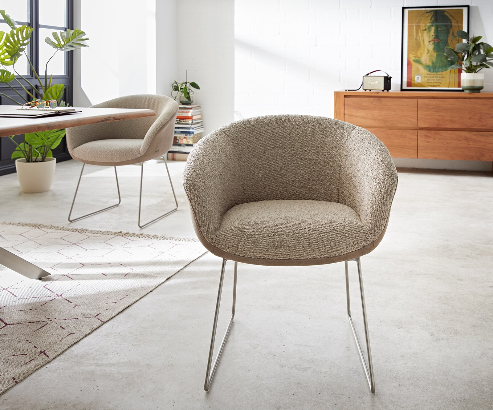 Eetkamerstoel Vinka-Flex met armleuning materiaalmix mud slipframe roestvrij staal pocketveer kern 1 Eetkamerstoel Vinka-Flex met armleuning materiaalmix mud slipframe roestvrij staal pocketveer kern 1