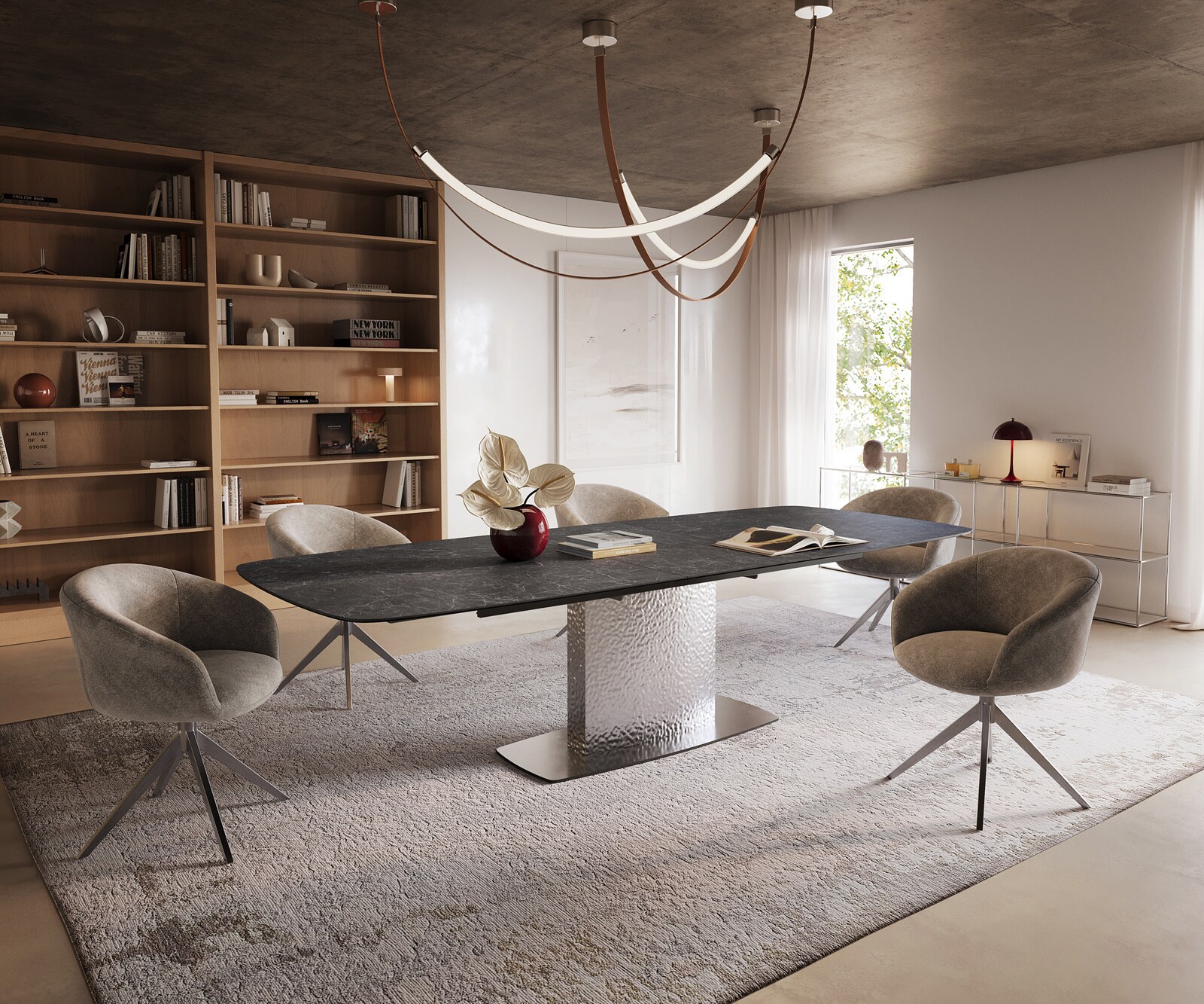 Eettafel Edge Boot 240-300x120 cm Keramiek Laminam® Nero Greco Anthrazit Wave Roestvrij staal uitschuifbaar 7