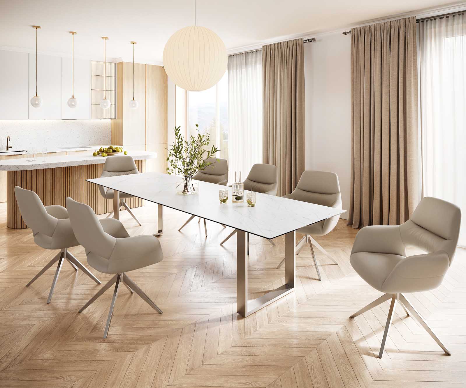 Eettafel Edge 300x100 keramiek Laminam® Statuarietto wit roestvrij staal smal 6
