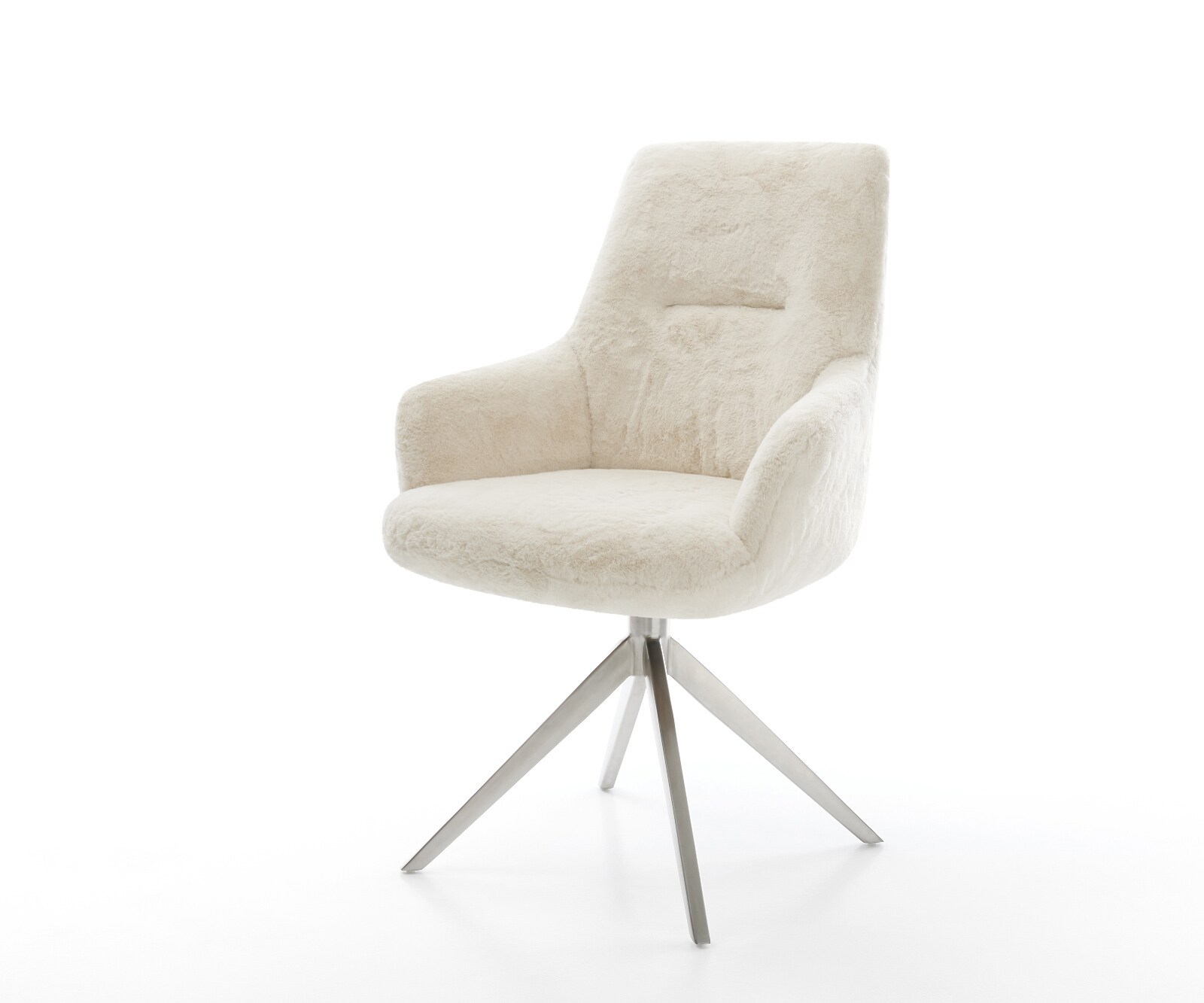 Draaistoel Zelia-Flex met armleuning pluchen crème-wit kruisframe breed roestvrij staal 360° draaibaar rocker-functie pocketveer kern 1