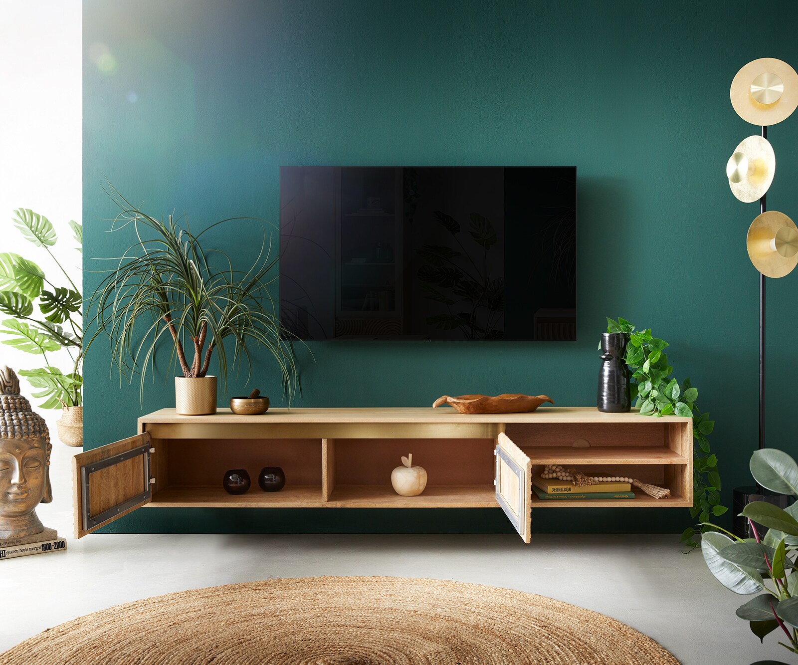 Tv-meubel Budaya 175 cm mango natuur 3 deuren zwevend 3 Tv-meubel Budaya 175 cm mango natuur 3 deuren zwevend 3