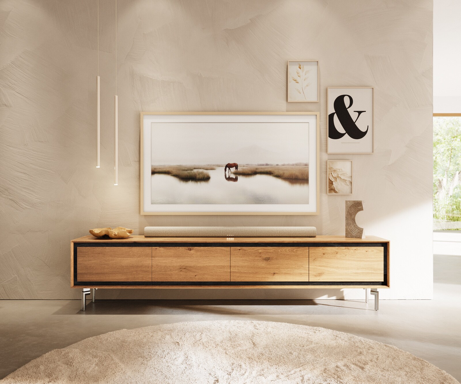 TV-meubel Stonegrace 200 cm eiken natuur 4 deuren poot ovaal RVS geborsteld 1