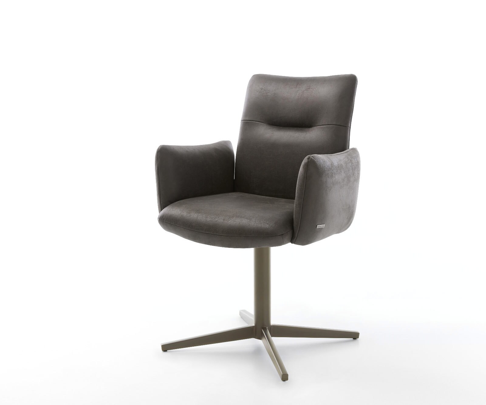 Draaistoel Jova-Flex met armleuning microvelours antraciet vintage kruispoot afwerking met titanium 360° draaibaar pocketveer kern