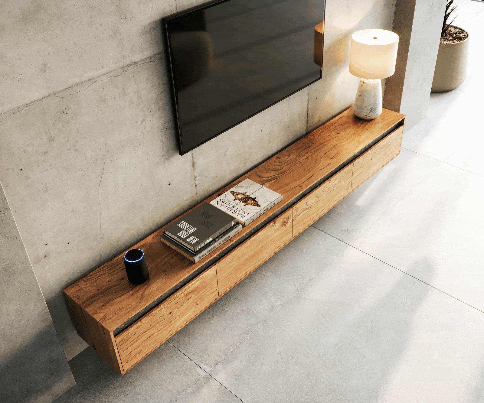 Tv-meubel Stonegrace 240 cm acacia natuur 4 deuren zwevend 4