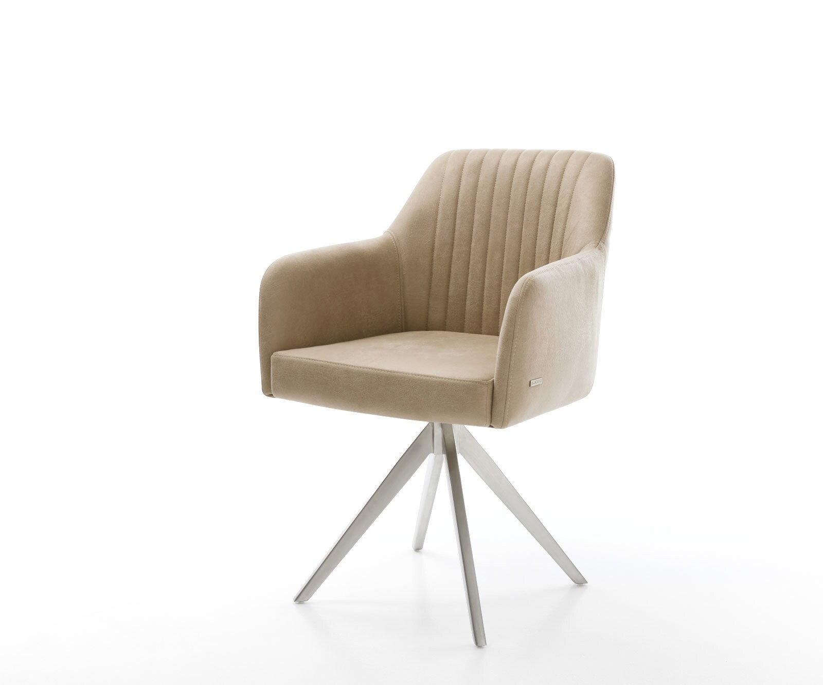 Eetkamerstoel Greg-Flex microvelours beige vintage kruisframe hoekig roestvrij staal pocketveer kern