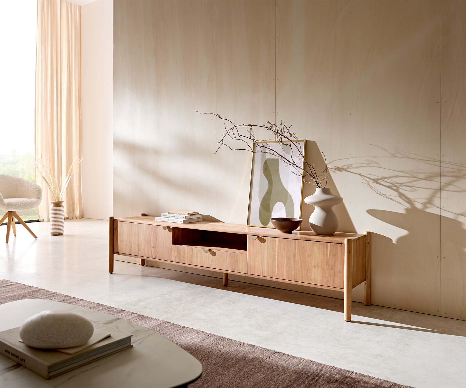 Tv-meubel Caius 200 cm acacia aura 2 deuren 1 lade 1 vak Tv-meubel Caius 200 cm acacia aura 2 deuren 1 lade 1 vak