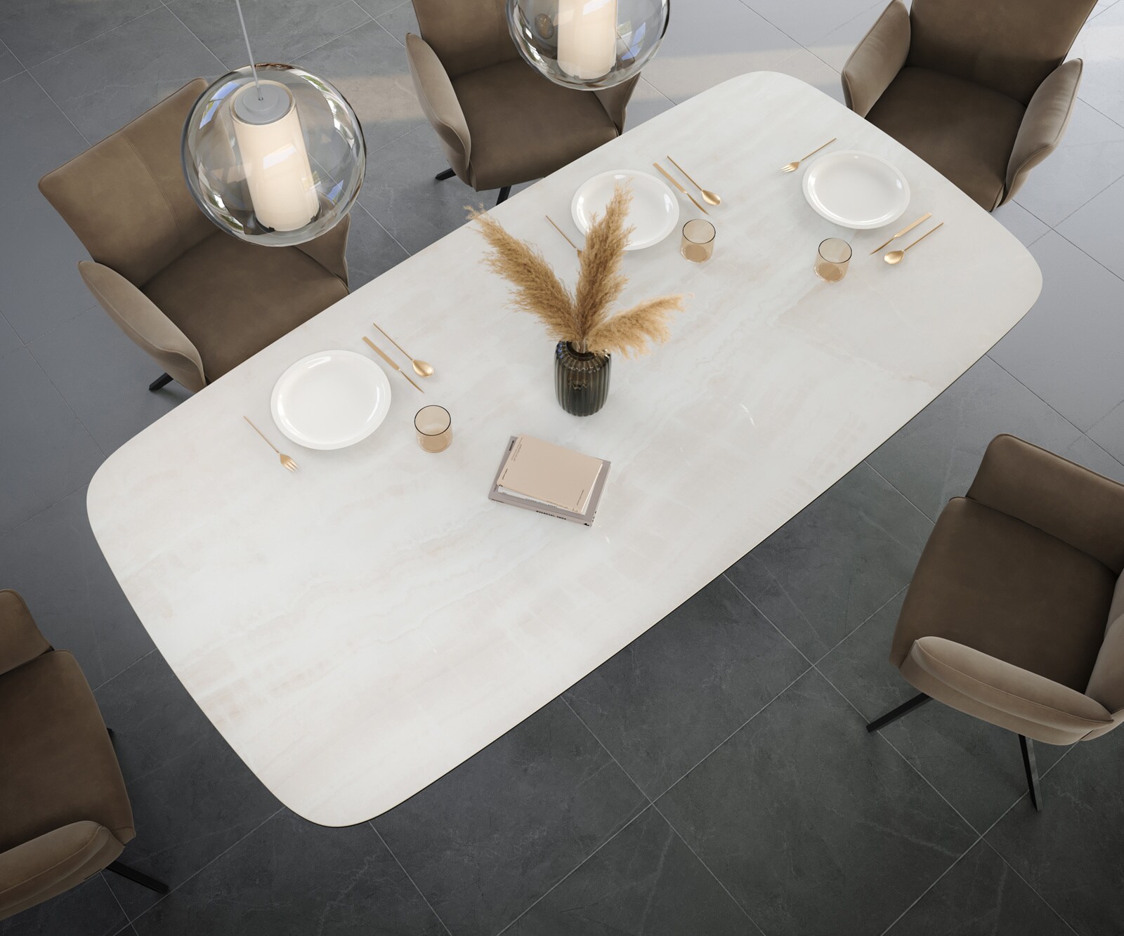 Eettafel Edge Boot 240x120 cm Keramiek Onyx Champagne W-onderstel Metaal Zwart 4