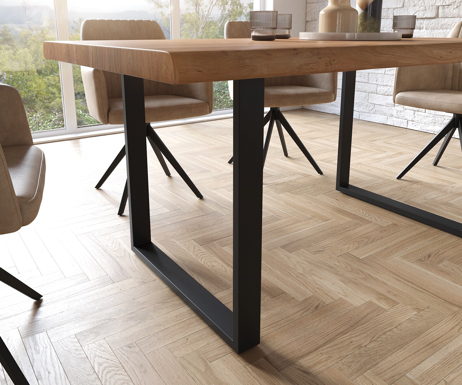 Eettafel Edge 160x90 XL acacia natuur skid  zwart  Live-Edge 5