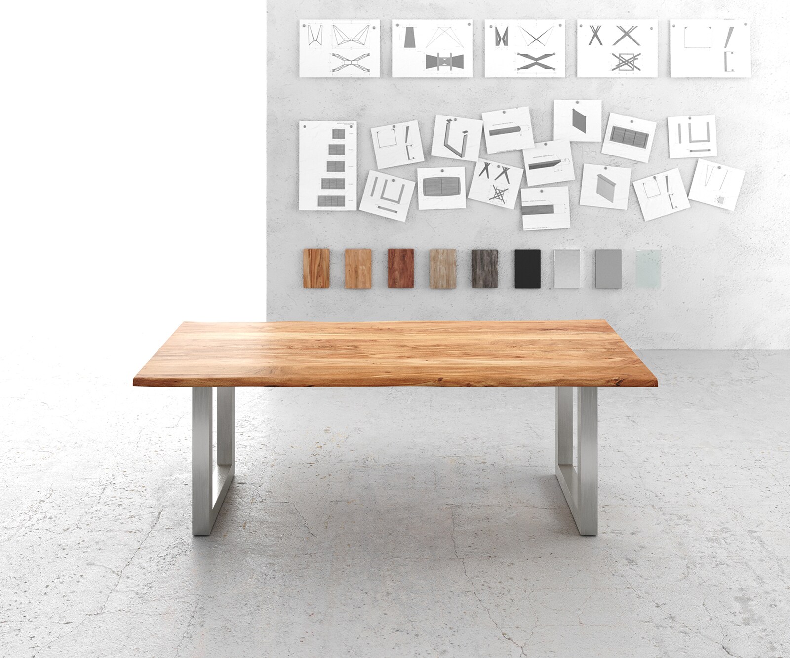 Eettafel Edge 220x100cm acacia natuur roestvrijstaal breed Live-Edge 2