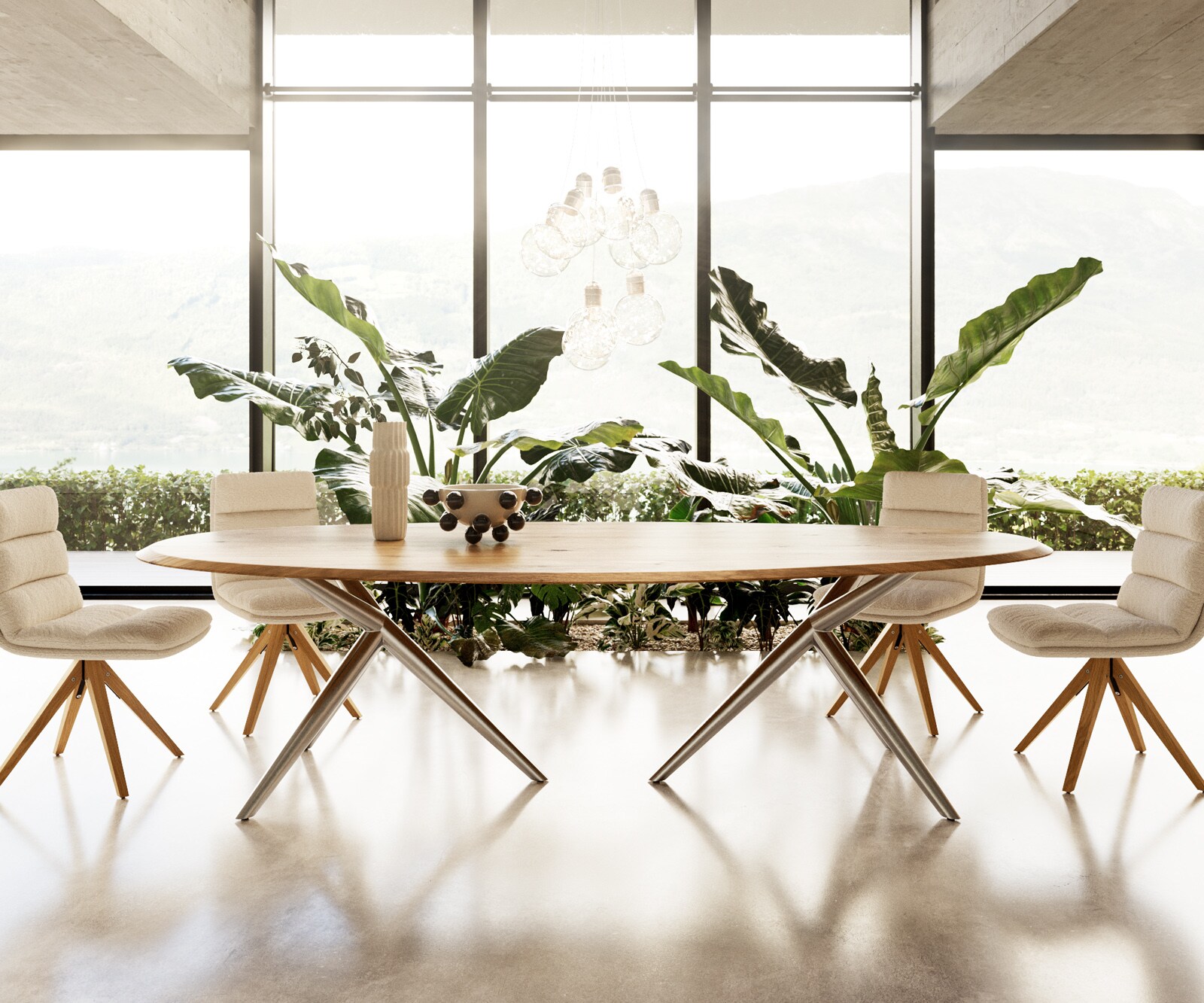 Eettafel Edge Oval 280x130x2,5 eiken natuur Estelar rond RVS Flow-Edge 3