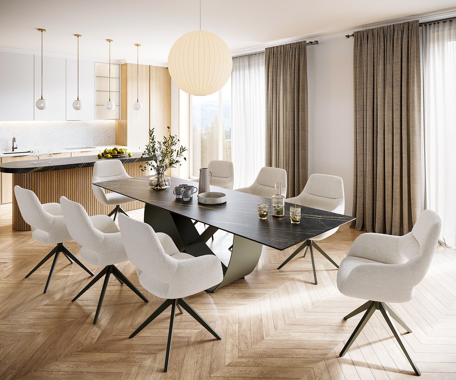 Eettafel Edge 300x100 Keramiek Laminam® Noir Desir Bruin Infinity Metaal Effect Afwerking Titanium 5