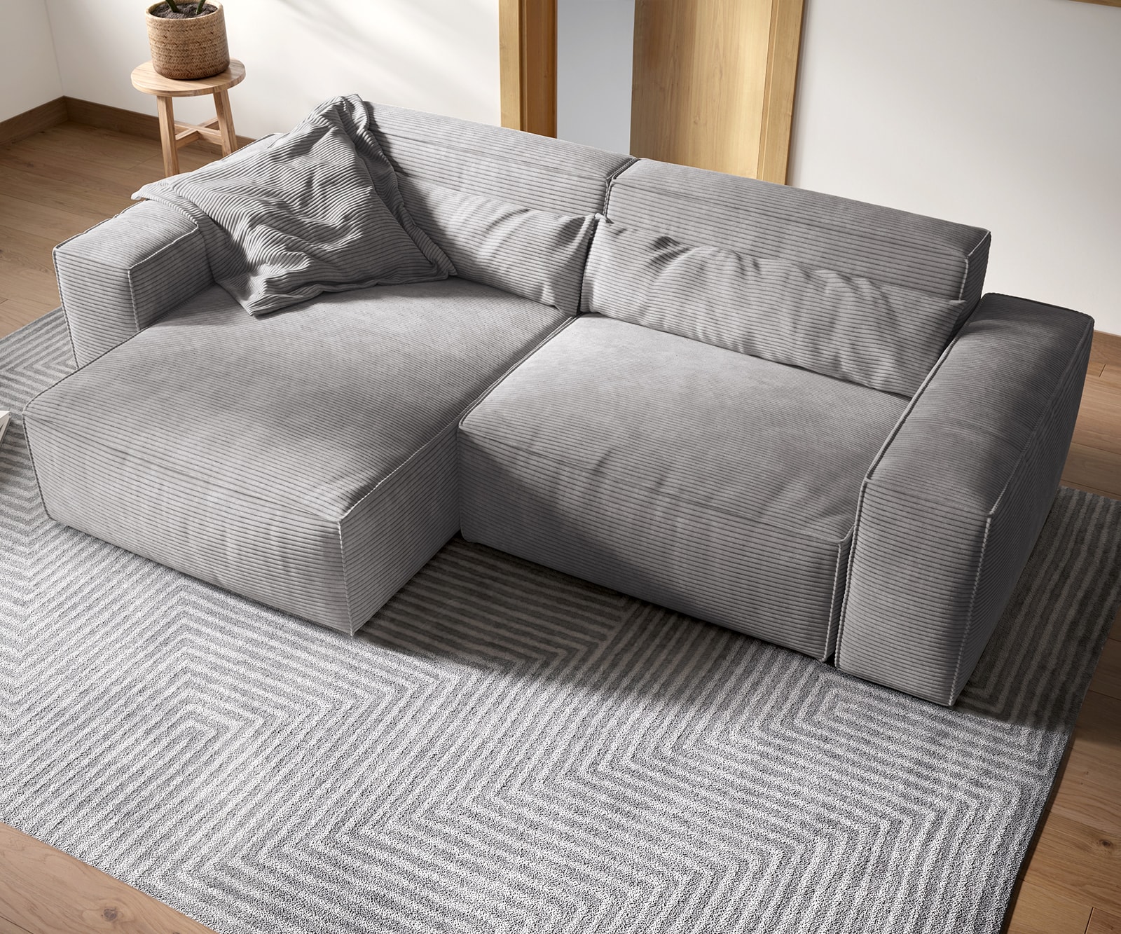 Hoekbank Sirpio XL 270x170 cm koord zilvergrijs recamiere variabele 2 Hoekbank Sirpio XL 270x170 cm koord zilvergrijs recamiere variabele 2