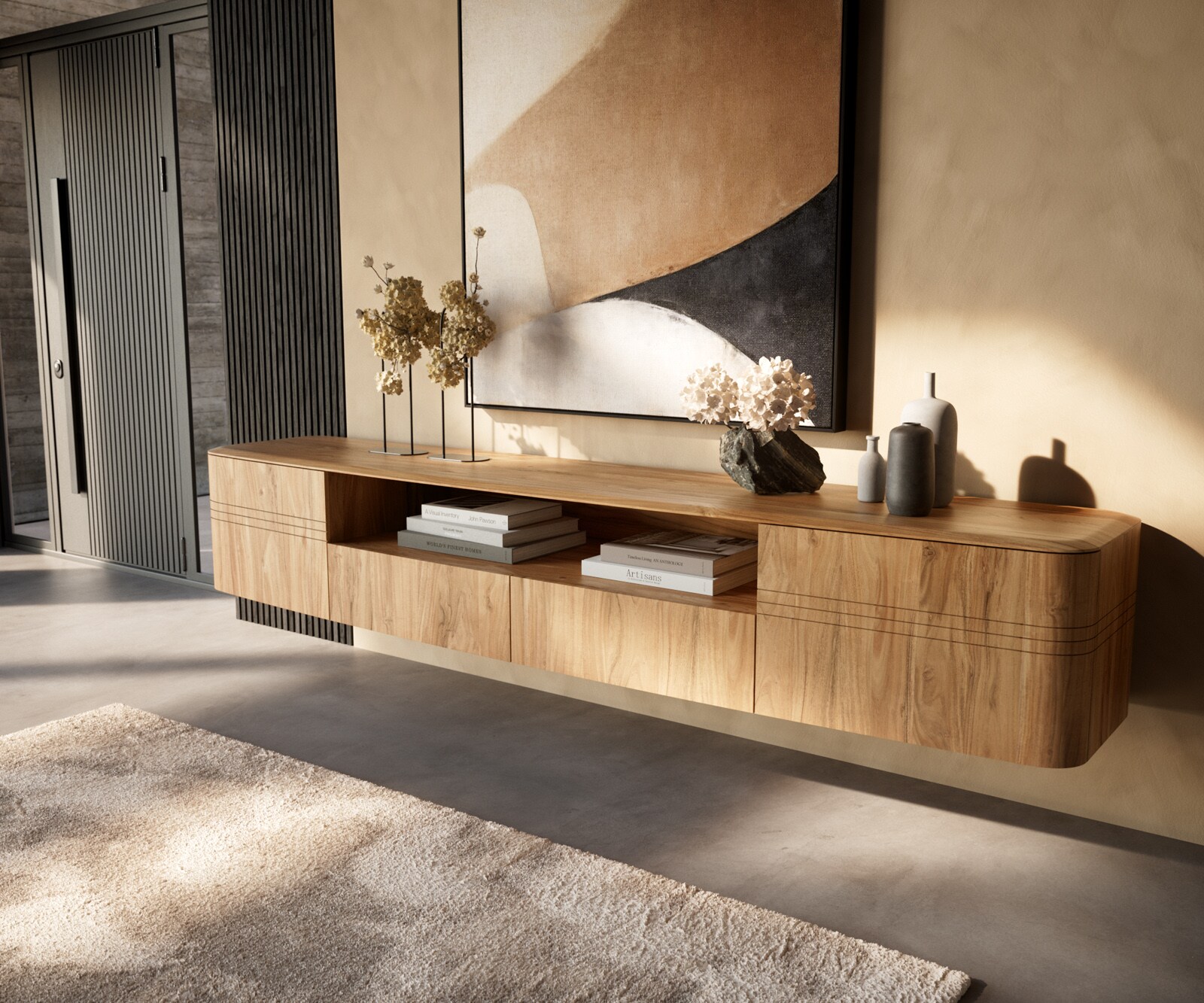 Tv-meubel Nagaru 240 cm acacia aura 2 deuren 2 laden 1 vak zwevend