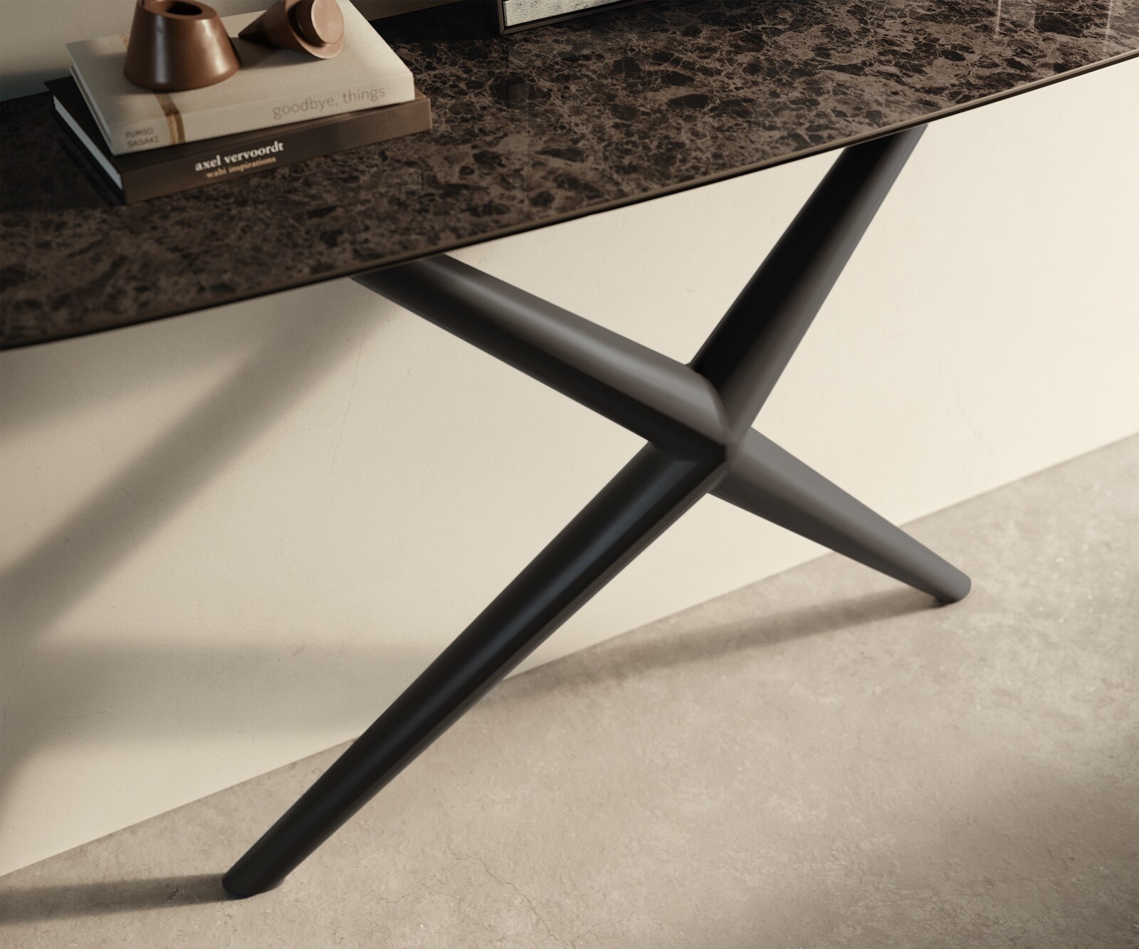 Consoletafel Edge Bootvorm 140x40 cm Keramiek Emperador Extra Lucidato Dunkelbraun Estelo Metaal Zwart 5