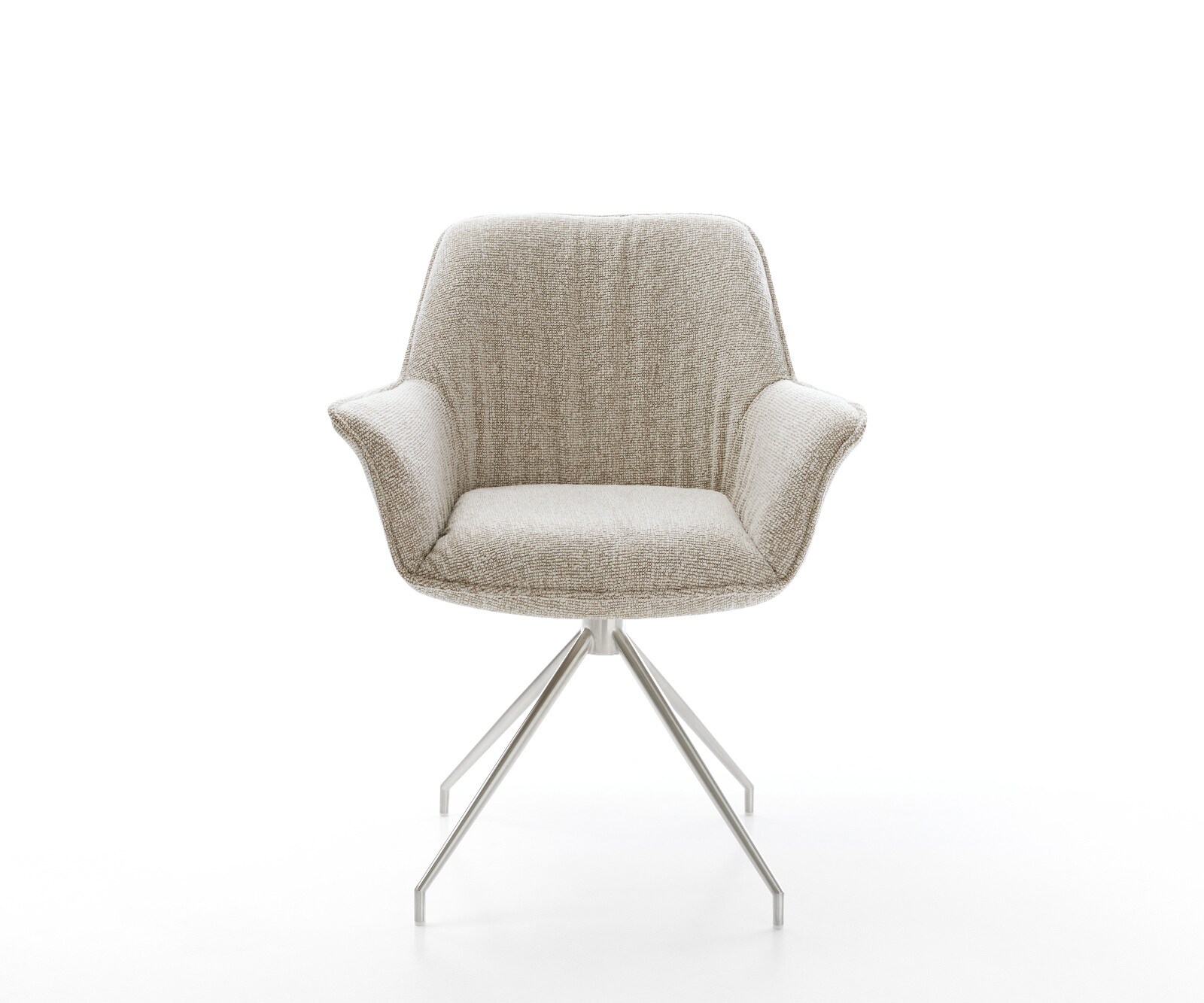 Eetkamerstoel Keila-Flex met armleuning geweven stof beige kruisframe conisch roestvrij staal 2