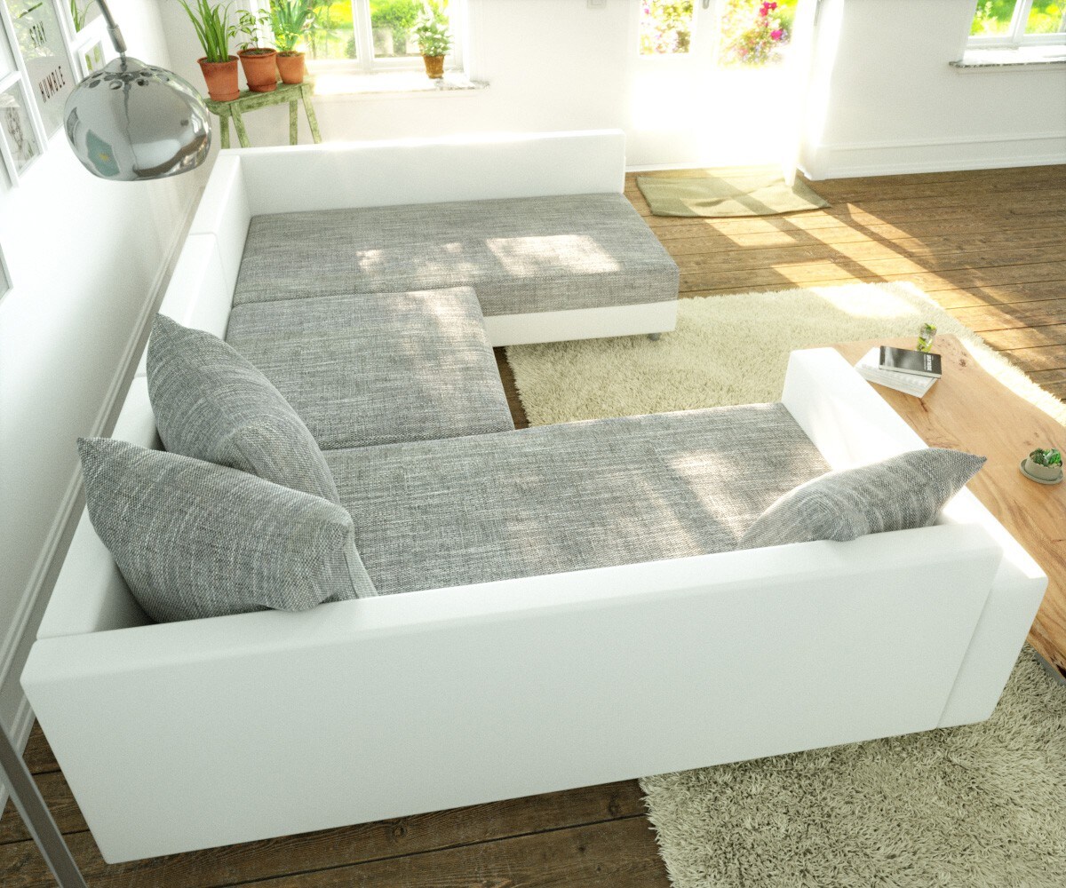 Woonlandschap Clovis wit lichtgrijs modulaire hocker armleuning  4 Woonlandschap Clovis wit lichtgrijs modulaire hocker armleuning  4
