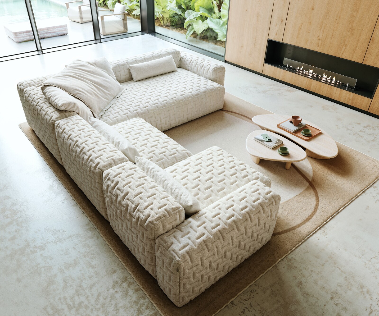 Woonkamer landschap Freestyle 360x290 cm Bouclé zacht Beige gestikt 3