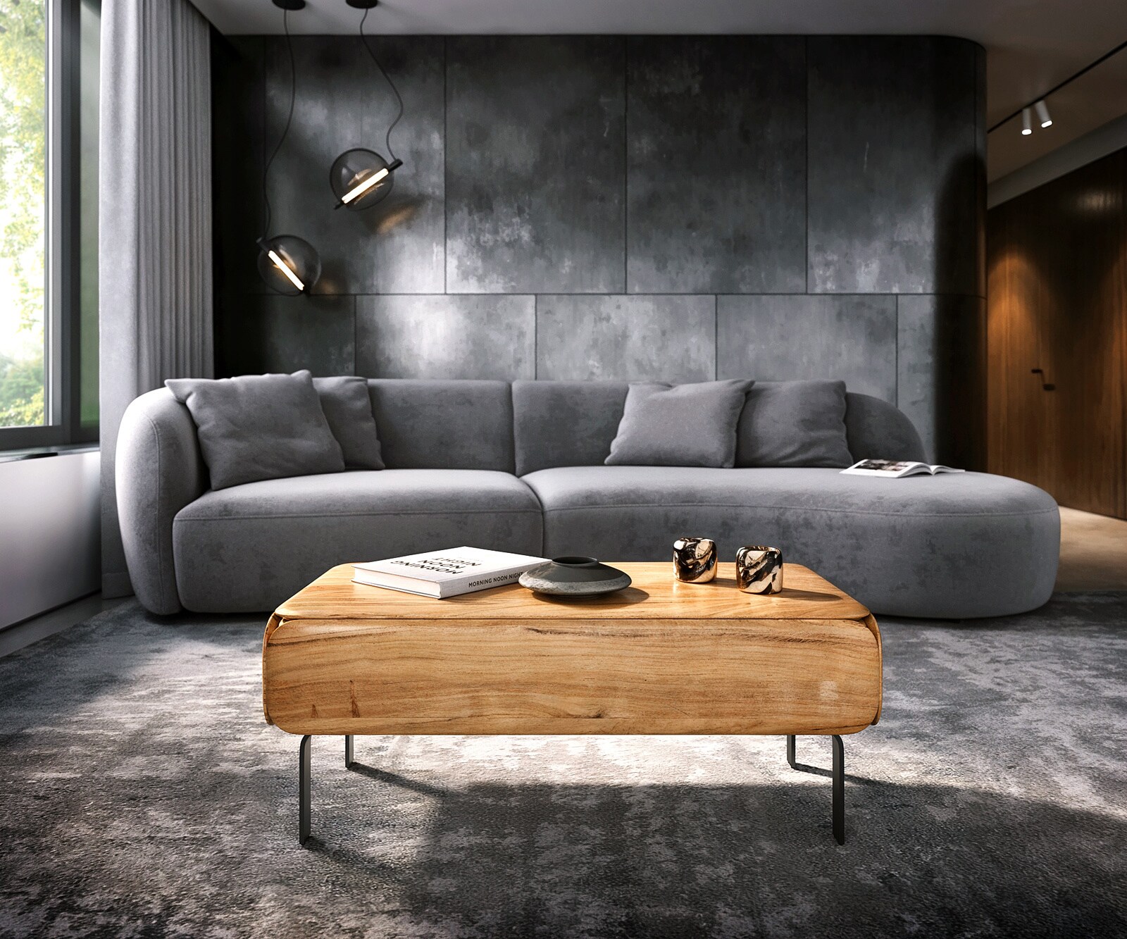 Salontafel Shavani 100x50 cm acacia natuur 1 lade L-poot metaal zwart 1