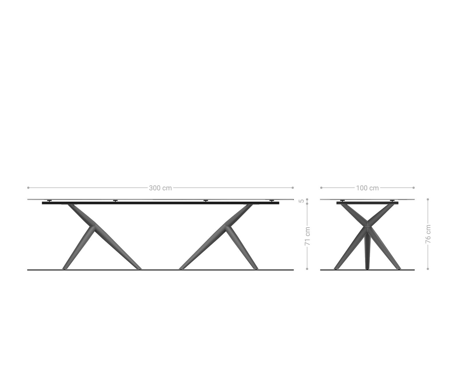 Eettafel Edge 300x100 Reliefglas zwart 3D-Design Estelar rond  metaal zwart 6