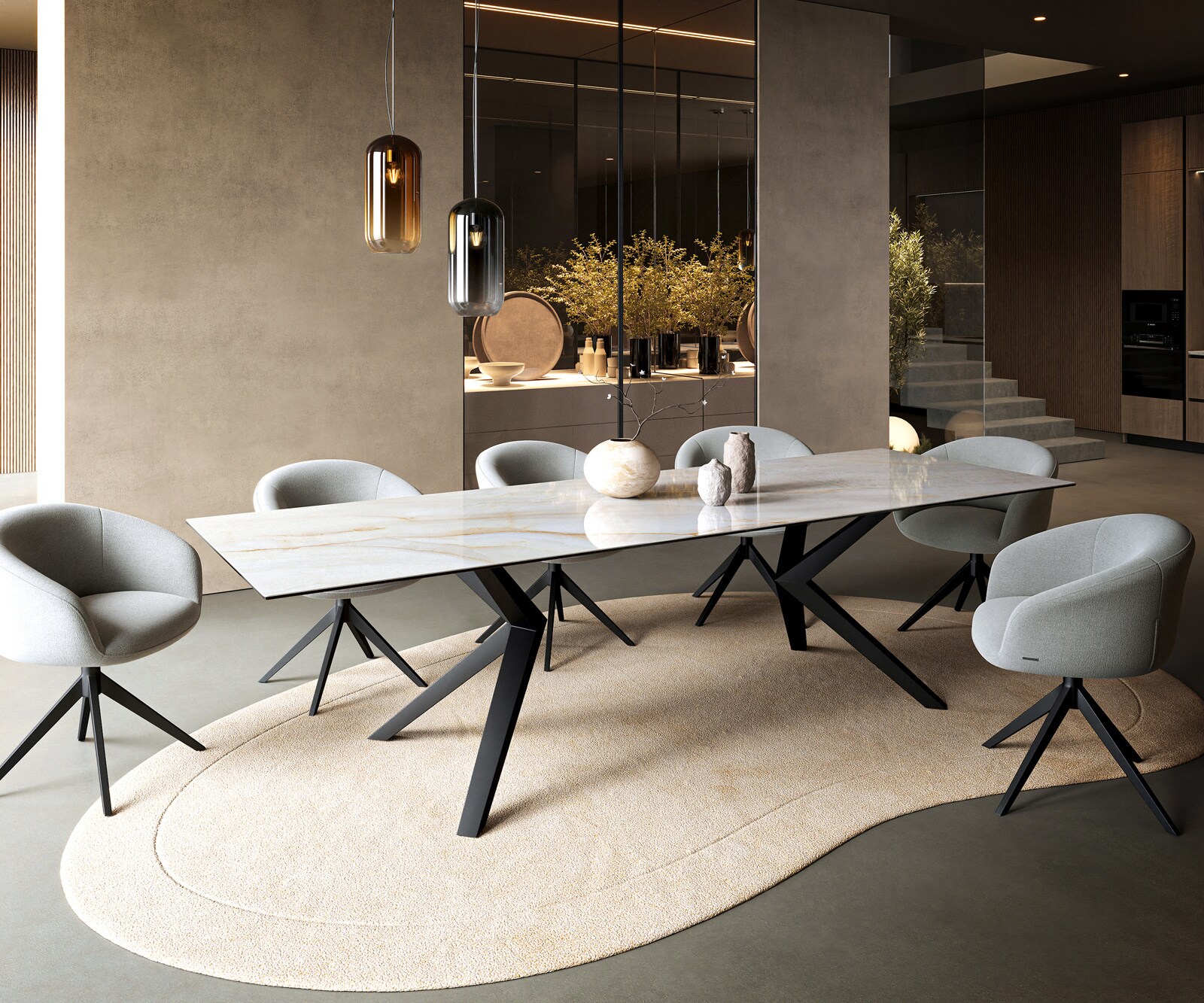 Eettafel Edge 300x100 cm keramiek Onyx Pearl Zenthara hoekig metaal zwart 6