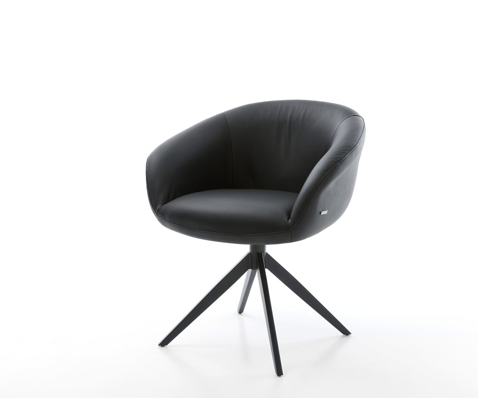 Draaistoel Vinka-Flex met armleuning echt leer zwart kruisframe breed zwart 360° draaibaar rocker-functie pocketveer kern