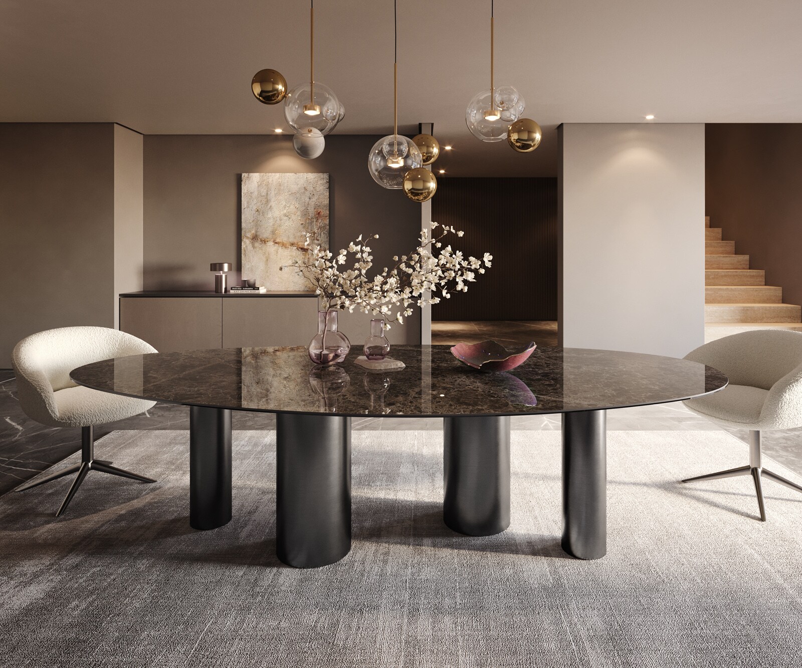 Eettafel Edge Ovaal Keramiek Emperador Extra Lucidato Donkerbruin 280x130 Pilier Roestvrij staal Grafiet 2