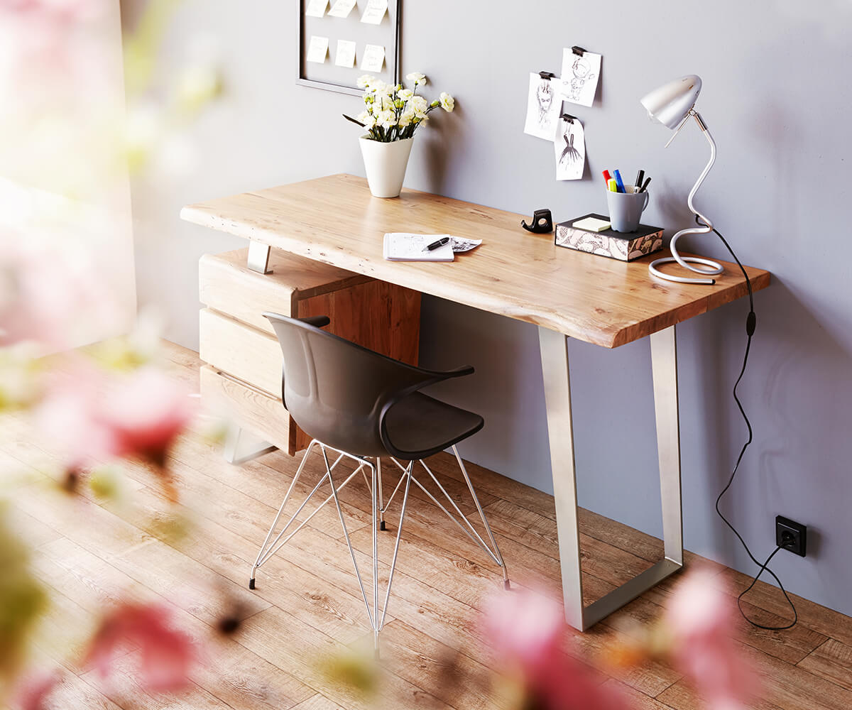 Bureautafel Live-Edge 150x60 cm acacia natuur 3 laden 1