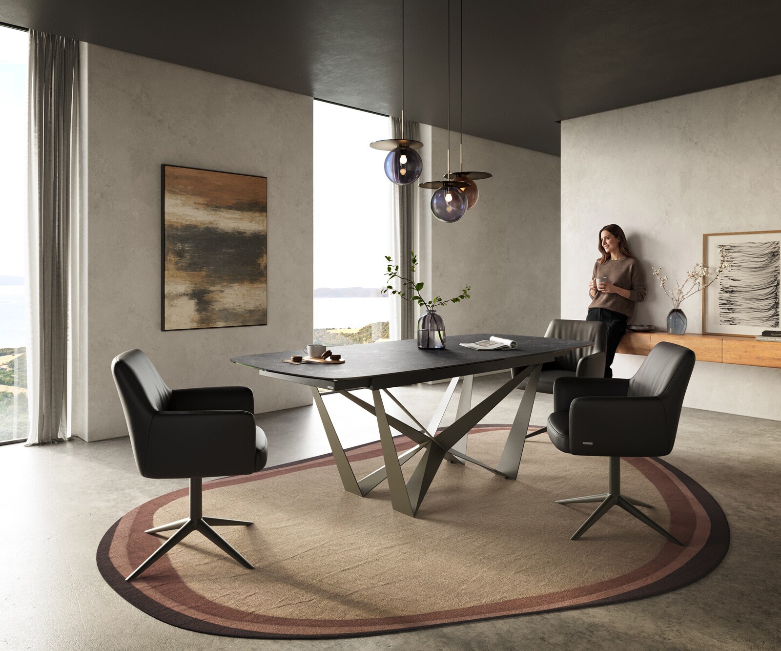 Eettafel Edge Boot 180-220x100 cm Keramiek Laminam® Nero Greco Anthrazit Spider Metaal Effectafwerking Titan uitschuifbaar 6