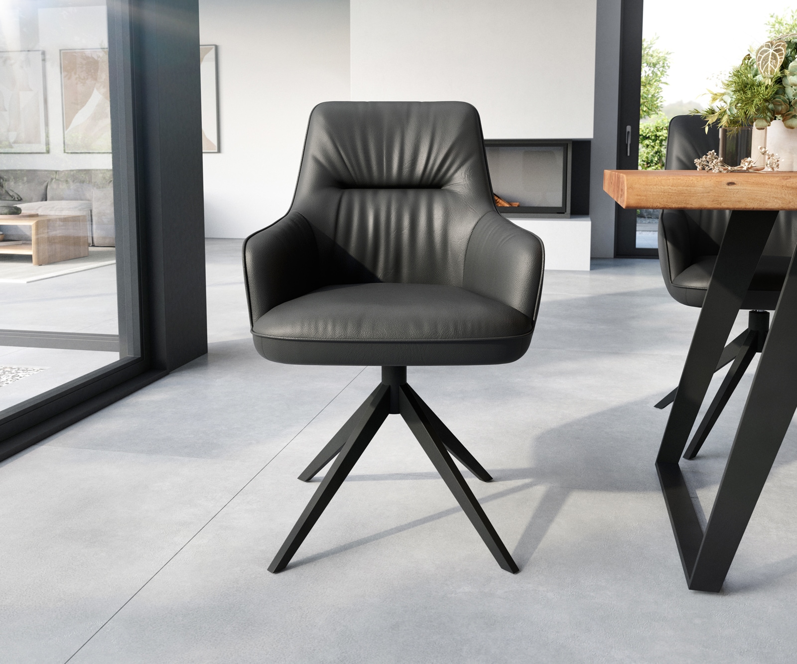 Eetkamerstoel Zelia-Flex met armleuning echt leer zwart kruisframe breed zwart pocketveer kern 1 Eetkamerstoel Zelia-Flex met armleuning echt leer zwart kruisframe breed zwart pocketveer kern 1