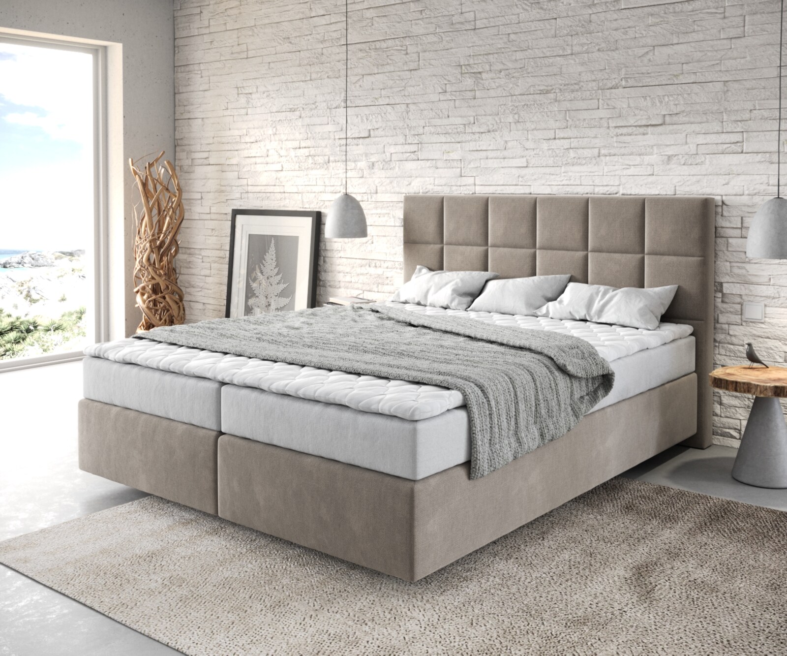 Boxspringbed Dream-Fine 160x200 microvezel Beige