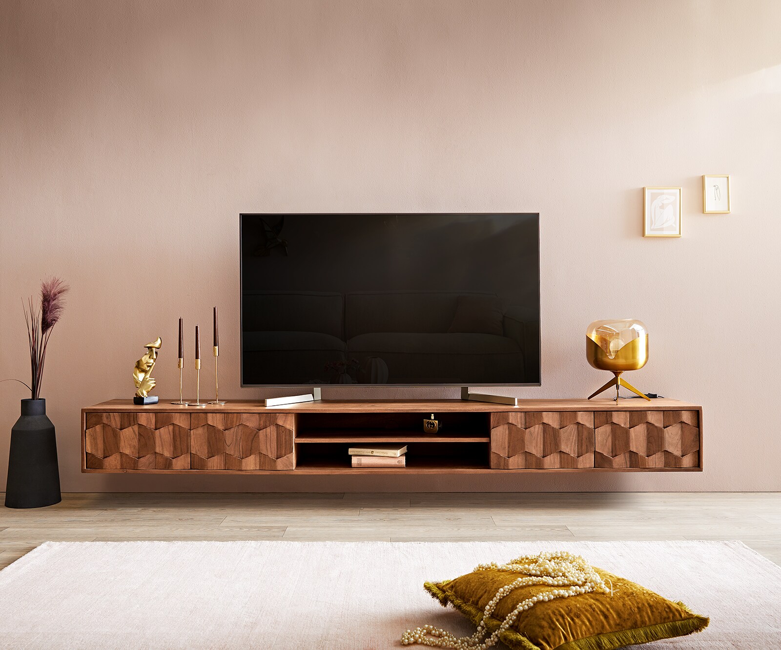 Tv-meubel Fevo 240 cm acacia bruin 4 deuren zwevend 1 Tv-meubel Fevo 240 cm acacia bruin 4 deuren zwevend 1