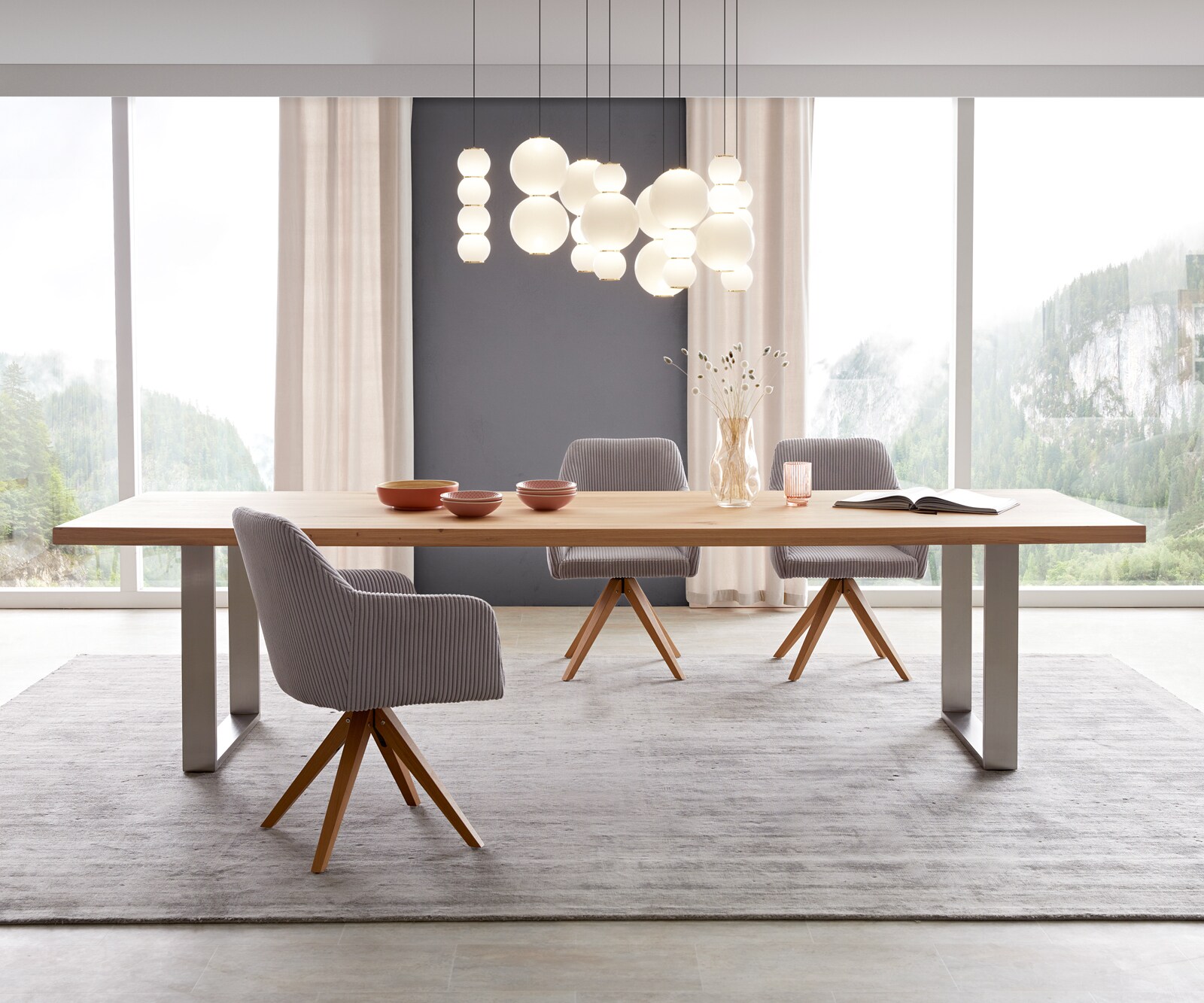 Eettafel Edge 300x100 eiken natuur roestvrij staal smal 1