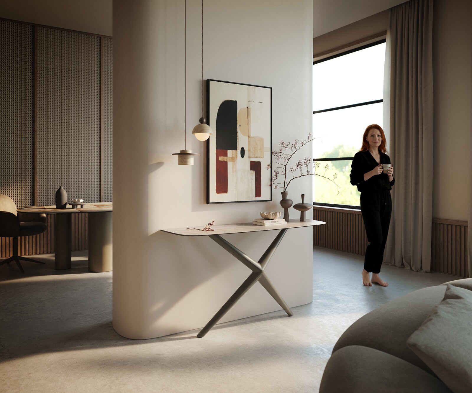 Consoletafel Edge Bootvorm 140x40 cm Keramiek Laminam® Travertino Bianco Creme-Weiß Estelo Metaal Effektfinish Titan 7
