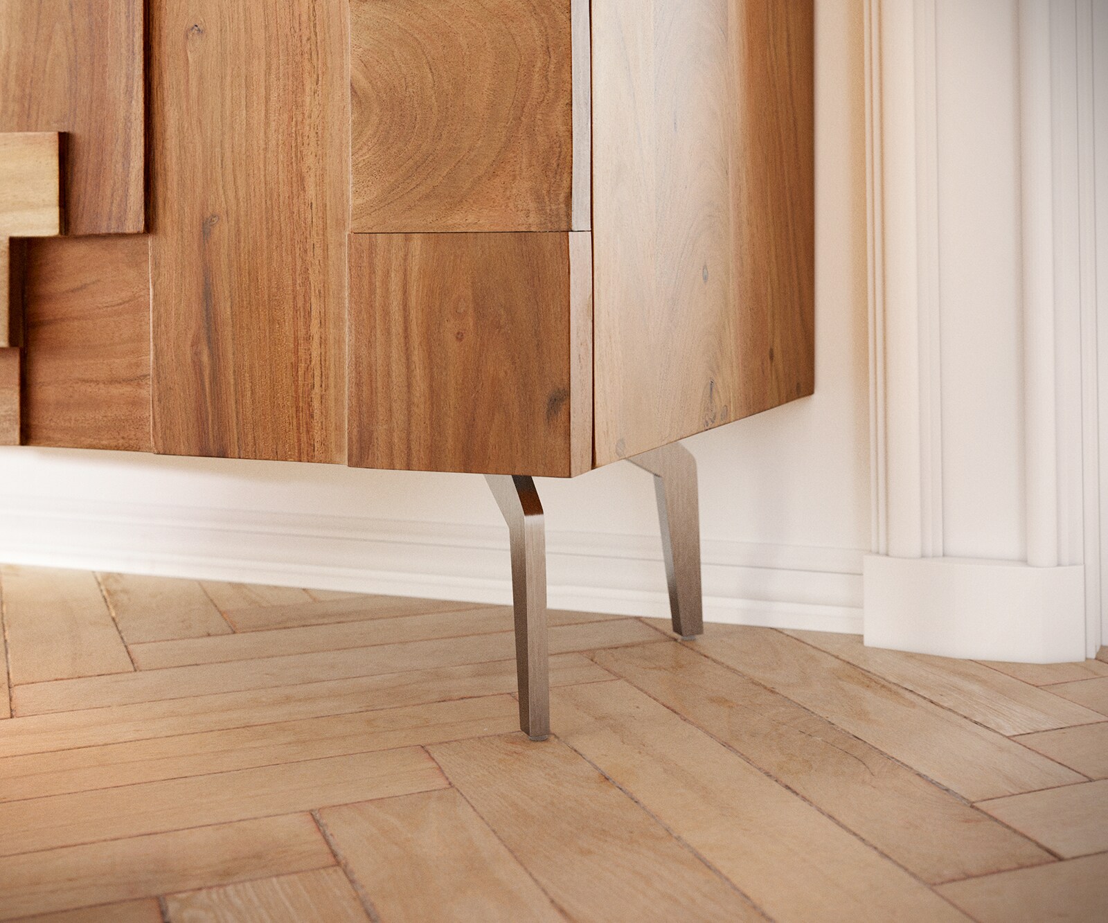 Dressoir Puzzle 175 cm acacia Natuur 3 Deurs hoekonderstel roestvrij staal 6