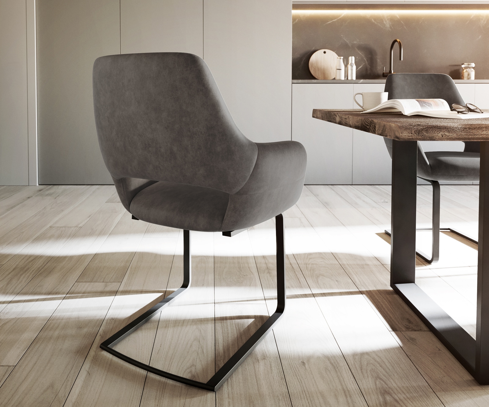 Sledemodel Yago-Flex met armleuning microvelours antraciet vintage sledemodel vlak zwart pocketveer kern 4 Sledemodel Yago-Flex met armleuning microvelours antraciet vintage sledemodel vlak zwart pocketveer kern 4