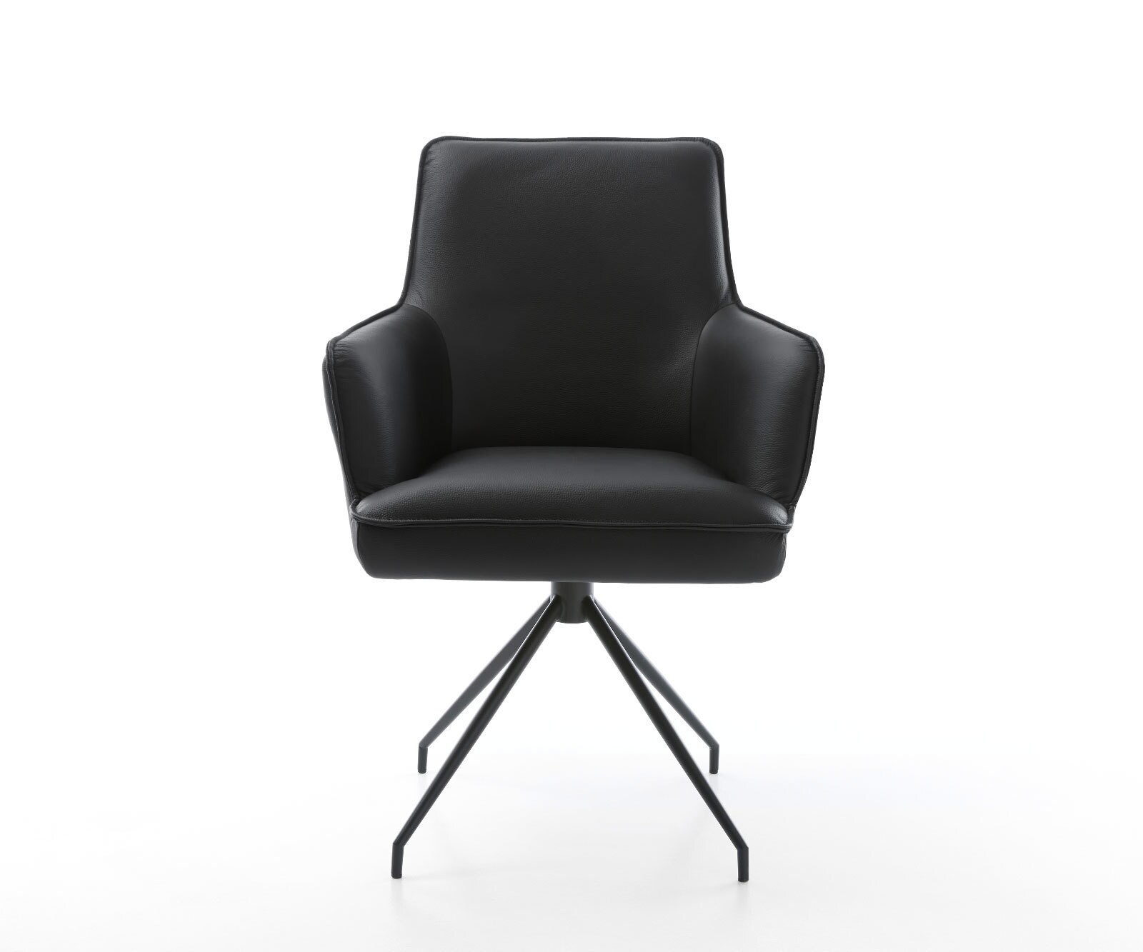 Draaistoel Heira-Flex met armleuning echt leer zwart kruisframe conisch zwart 180° draaibaar pocketveer kern 2