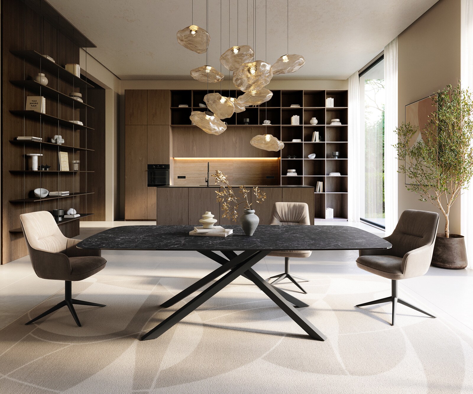Eettafel Edge Boot 240x120 cm Keramiek Laminam® Nero Greco Anthrazit kruisonderstel Rechthoek Zwart 1