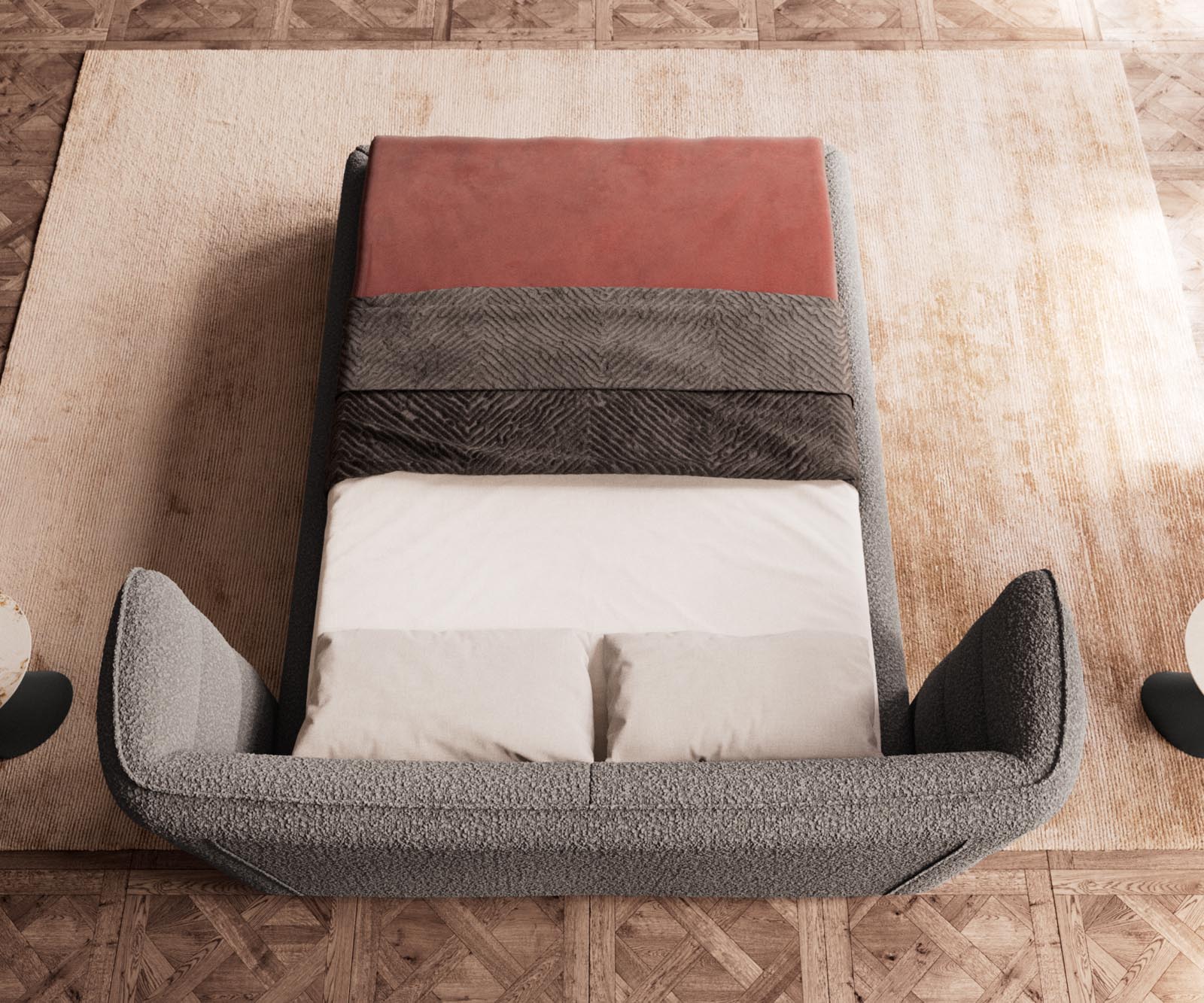 Simea 140x200 cm bouclé zilvergrijs gestoffeerd bedframe 6 Simea 140x200 cm bouclé zilvergrijs gestoffeerd bedframe 6